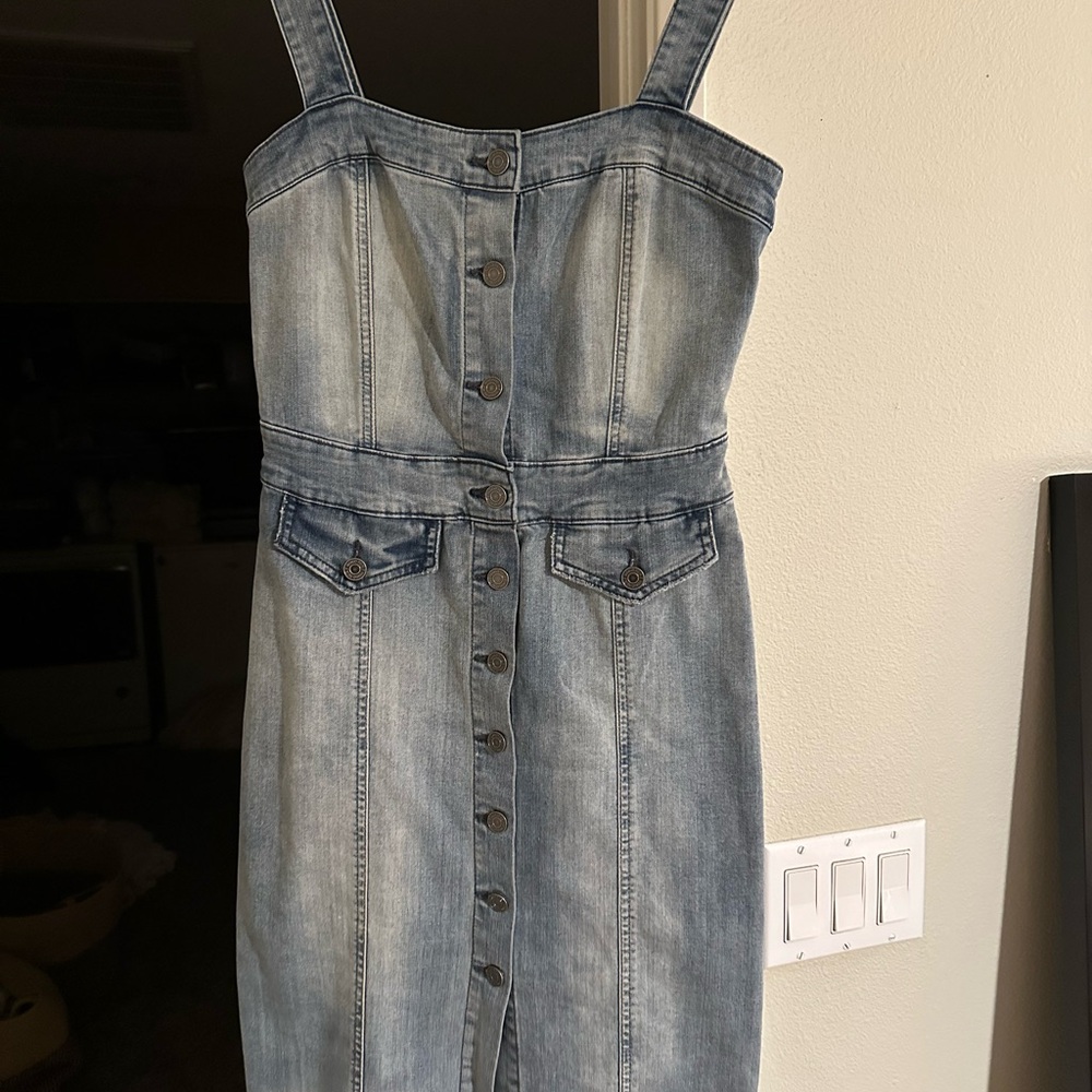 Indigo Rein Light Blue Denim Midi Dress with Front Buttons